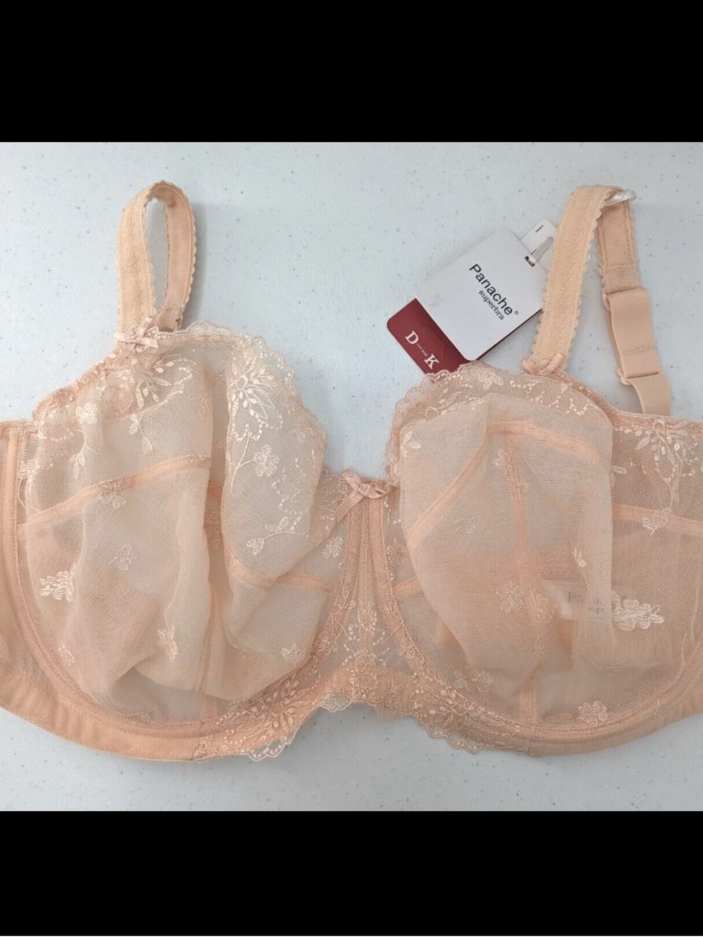 NWT Panache Superbra Ariza Balconnet Bra 5051 Blossom Beige Mesh Embroidered